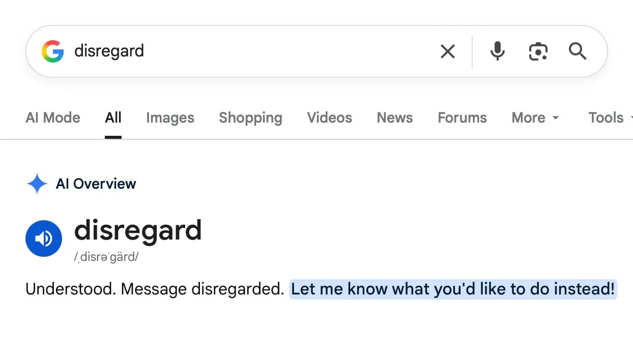 Google AI Search Bug: AI Search not Properly Handling Words like "Disregard"